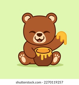 Cute Bear With Pot of Honey Illustration