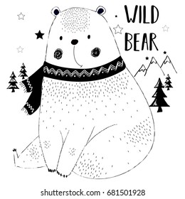 Cute bear print design. Vector illustration design for fashion fabrics, textile graphics, prints.
