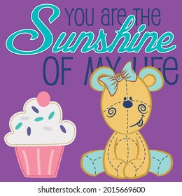 cute bear print next to a cupcake with text and purple background