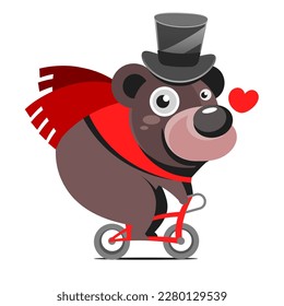 Kürzen Sie Bär und Kaninchen mit dem Fahrrad. Circus-Showgrafik. T-Shirt-Grafik. Tiere auf Vintage-Fahrrädern. Zeichentrickfigur für Kinder. Drucke, Grußkarten, Textilkunst.