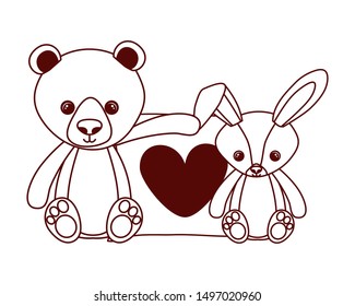 cute bear and rabbit stuffed baby toys with heart love pillows
