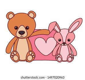 cute bear and rabbit stuffed baby toys with heart love pillows