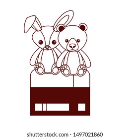 cute bear and rabbit stuffed baby toys in chair