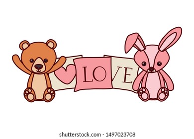 cute bear and rabbit stuffed baby toys with heart love pillows