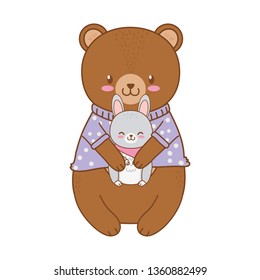 cute bear and rabbit woodland character