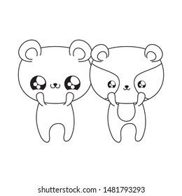 cute bear with raccoon baby animals kawaii style