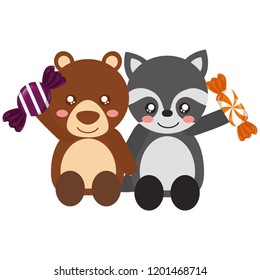 cute bear and raccoon sweet candies