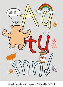 Cute bear with rainbow on paper background.vector illustration