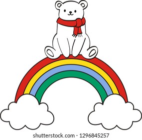 Cute bear with rainbow on paper background.vector illustration