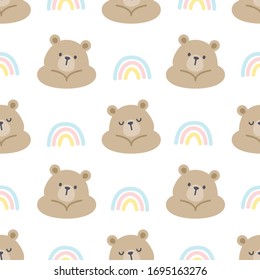 Cute bear an rainbow seamless background repeating pattern, wallpaper background, cute seamless pattern background