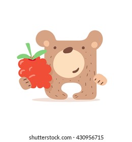 Cute  bear with a raspberry on a white background. Illustration, vector
