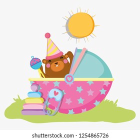 cute bear with rattle to baby shower invitation
