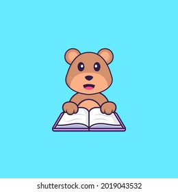 Cute bear reading a book. Animal cartoon concept isolated. Can used for t-shirt, greeting card, invitation card or mascot.