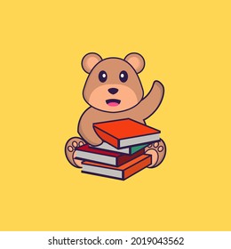 Cute bear reading a book. Animal cartoon concept isolated. Can used for t-shirt, greeting card, invitation card or mascot.