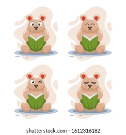 Cute bear reading book cartoon design vector