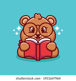 Caricatura del libro de lectura de oso lindo