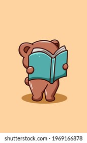 A cute bear is reading a book cartoon illustration