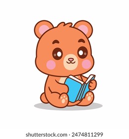 Cute Bear Reading Book Cartoon Vector Icon Illustration. Animal Education Icon Isolated Premium Vector. 