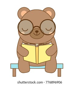 Cute bear reading book. Cartoon animal character for kids, toddlers and babies fashion? Vector illustration