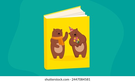 Lindo oso y oso libro de lectura. Ilustración vectorial de diseño plano.