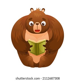 Oso lindo leyendo libro. Escenario inteligente de animales para bebés y estudio con ilustraciones vectoriales de caricatura de libros