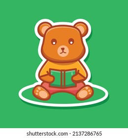 Cute Bear reading a book vector illustration Sticker