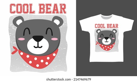 Cute bear with red bandana cartoon tshirt concept design
