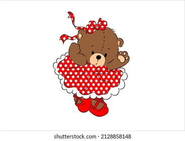 cute bear with red dress vector illustration for kids