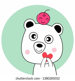 cute bear  with red heart  for T-shirt design and print vector eps.10