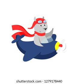 Cute bear in red scarf piloting plane. Cartoon character, aircraft, trip. Animal concept. Can be used for topics like travel, vacation, activity