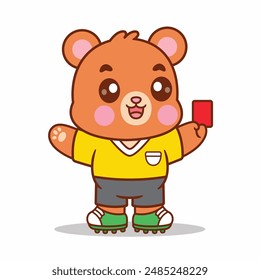 Cute Bear Referee Soccer Holding Card Cartoon Vector Icon Illustration. Animals Sport Icon Isolated Premium Vector. Cartoon Style.