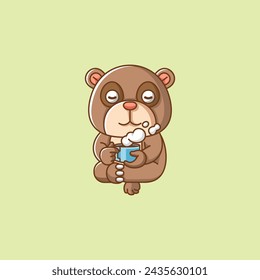 Cute bear relax with a cup of coffee cartoon animal character mascot icon flat style illustration concept set