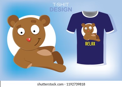 Cute bear relaxed.  For printing on T-shirt and other accessories. Vector  illustration. EPS 10