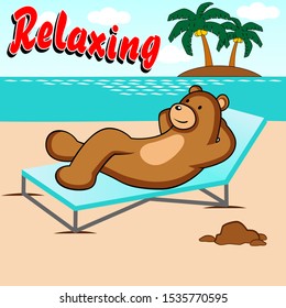Cute bear relaxing in the beach