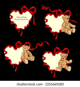 Cute bear and ribbon greeting card material,