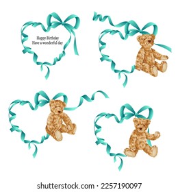 Cute bear and ribbon greeting card material,