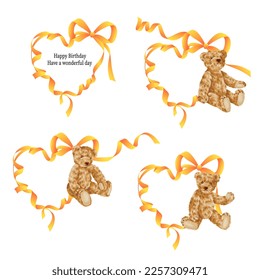 Cute bear and ribbon greeting card material,