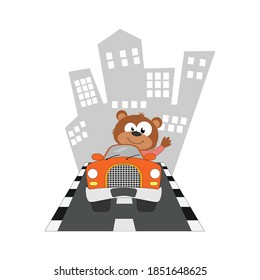 cute bear ride a car, simple vector illustration