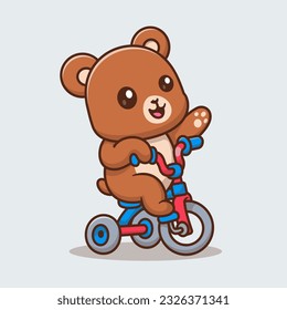 Cute Bear Riding Bicycle Cartoon Vector Icon Illustration. Animal Sport Icon Concept Isolated Premium Vector. Flat Cartoon Style