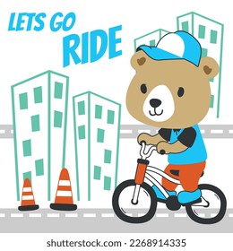 Cute bear riding a bicycle. Trendy children graphic. Vector illustration. T-Shirt Design for children. Design elements for kids.