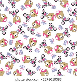 Cute bear riding a bicycle. Trendy children graphic. Vector illustration. T-Shirt Design for children. Design elements for kids.