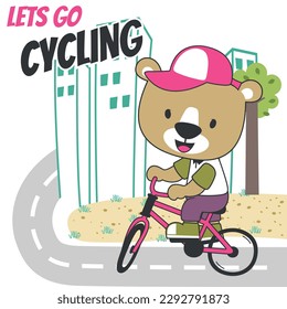 Cute bear riding a bicycle. Trendy children graphic. Vector illustration. T-Shirt Design for children. Design elements for kids.