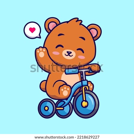 Cute Bear Riding Bicycle And Waving Hand Cartoon Vector Icon Illustration. Animal Transportation Icon Concept Isolated Premium Vector. Flat Cartoon Style