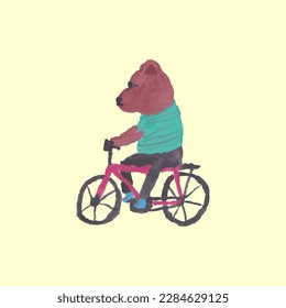 Cute Bear riding a bicyle vector design for wallpaper, background, fabric and textile