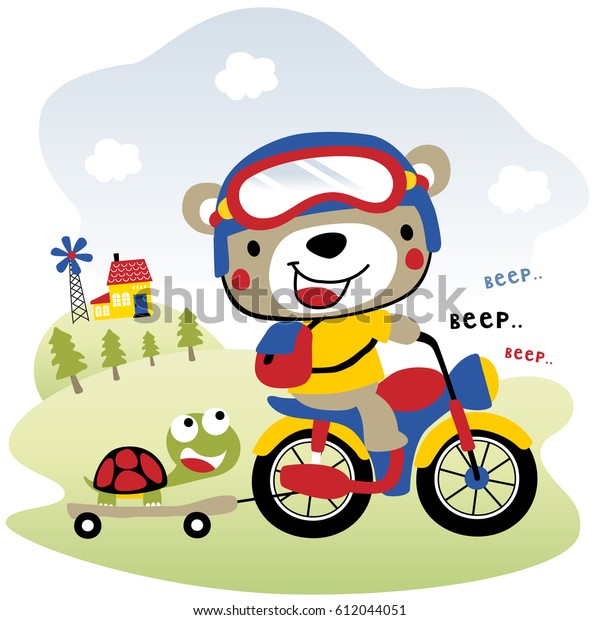 かわいい熊に乗るバイク 子どもたちのtシャツデザイン 壁紙 ベクター漫画イラスト のベクター画像素材 ロイヤリティフリー