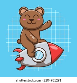 Cute bear riding a rocket vector illustration