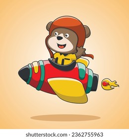 cute bear riding a rocket vector illustration, for t-shirt print. Creative vector childish background for fabric, textile, nursery wallpaper, poster, card, brochure. and other decoration.