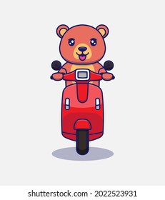 Cute bear riding a scooter