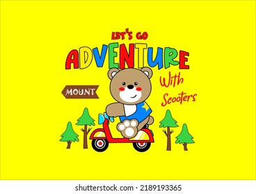 cute bear riding a scooter vector illustration for kids