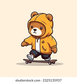 lindo oso montar en patineta verano deporte vector ilustración